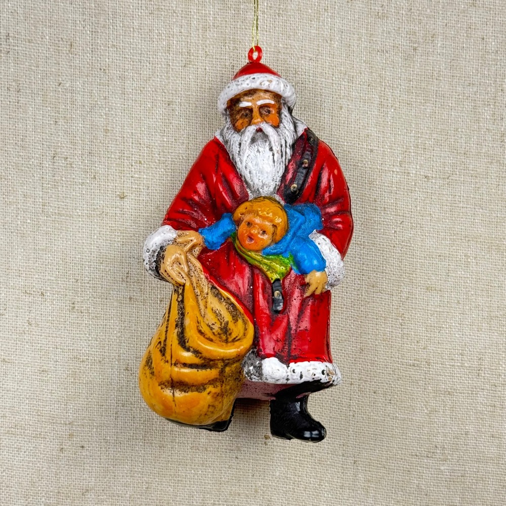Vintage Old World Santa Claus Mini Blow Mold Christmas Tree Ornament Mid Century